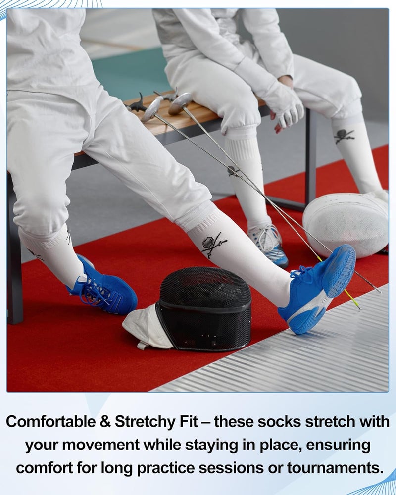 Glitopper 3 Pairs Fencing Socks for Epee Sabre and Foil White Cotton Knee High Socks Comfortable Support Athletic Stockings for Men Youth - Image 5